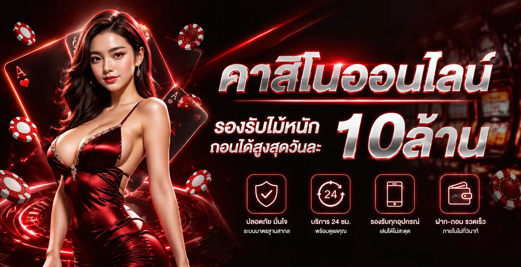 แบนเนอร์คาสิโนสด TDET VIP พร้อมมาสคอตสิงโตนำโชค